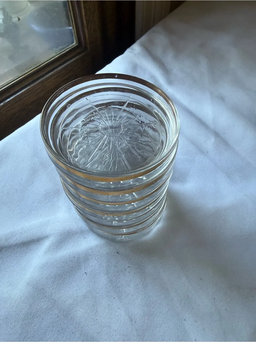 Set of 8 Vintage Atomic Sunburst Starburst Glass Coasters with Gold Trim #Bar